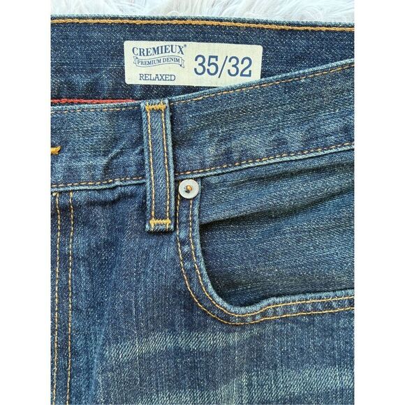 Cremieux Premium Denim SZ 35/32 Relaxed Fit Dark Denim Blue Jeans - Picture 9 of 11